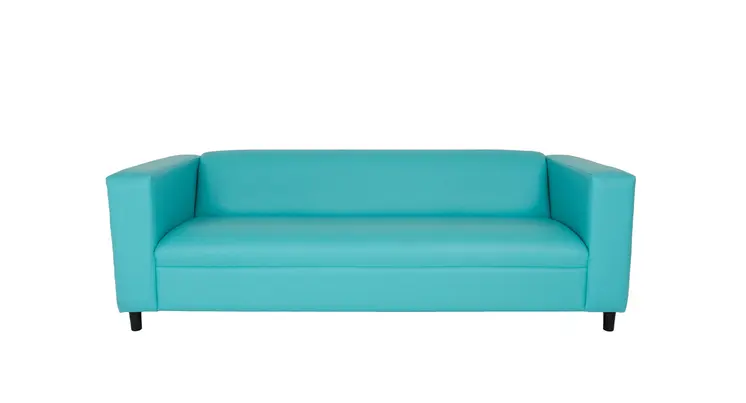 84" Teal Blue Faux Leather Sofa With Black Legs