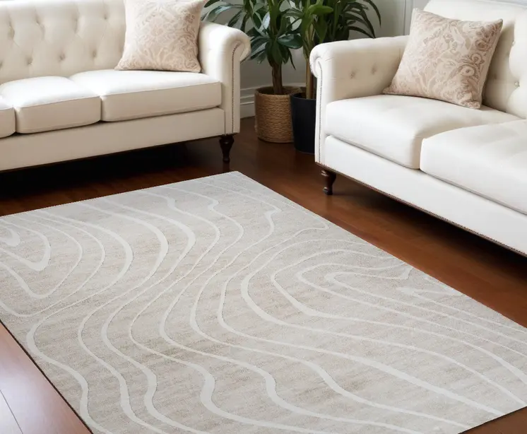 8' X 11' Beige and Ivory Abstract Distressed Area Rug