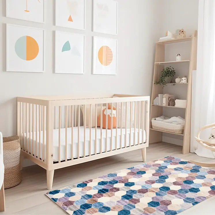 8' X 11' Ivory and Blue Geometric Distressed Area Rug