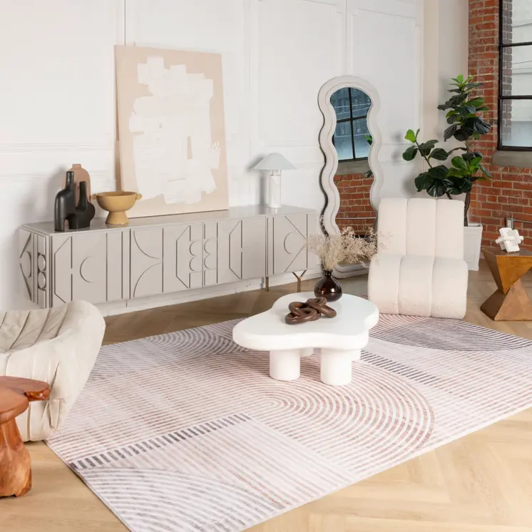 4' X 6' Beige and Brown Abstract Distressed Area Rug