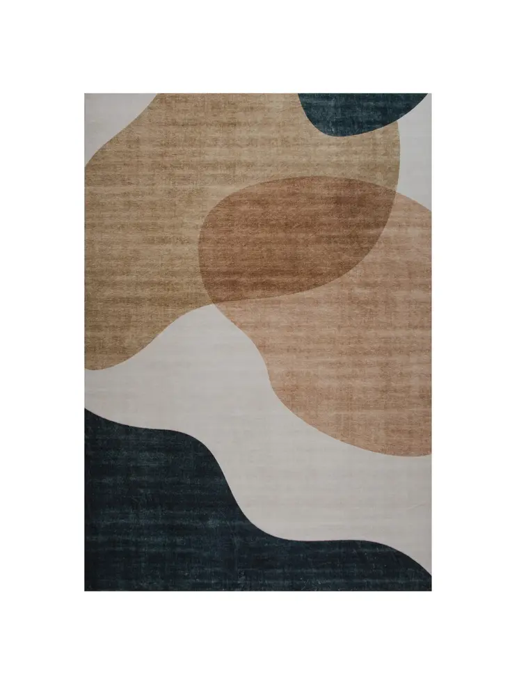 4' X 6' Beige and Green Abstract Distressed Area Rug