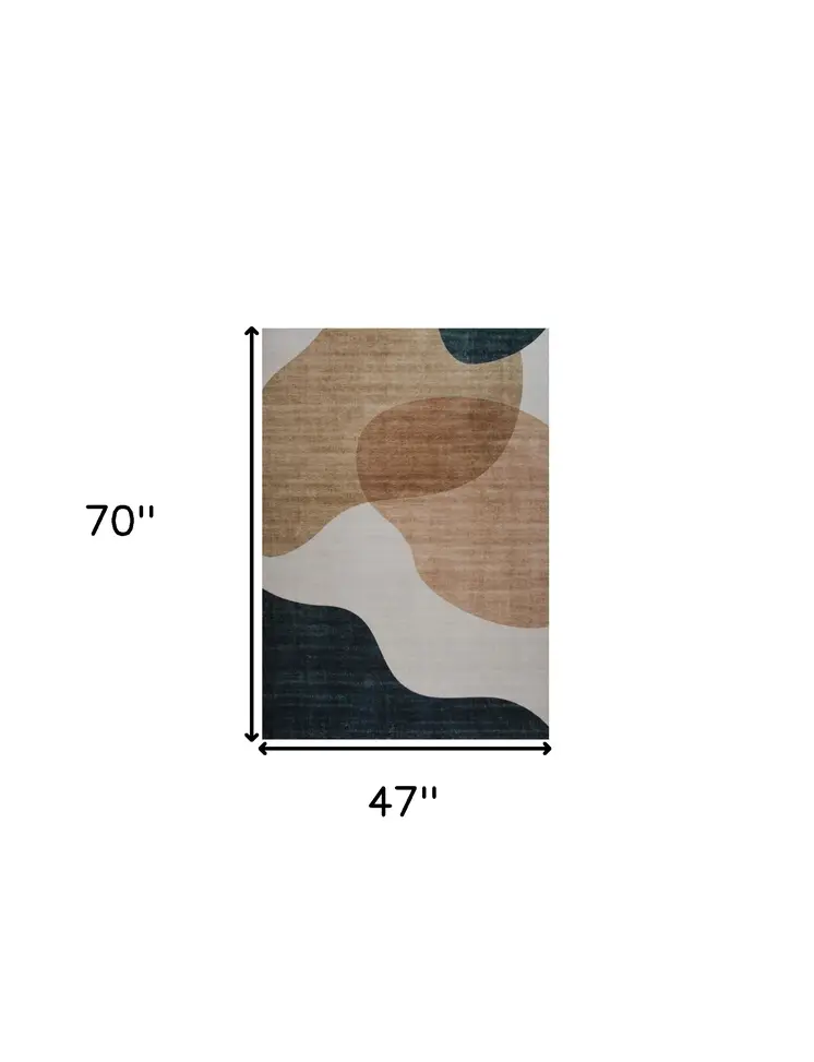 4' X 6' Beige and Green Abstract Distressed Area Rug