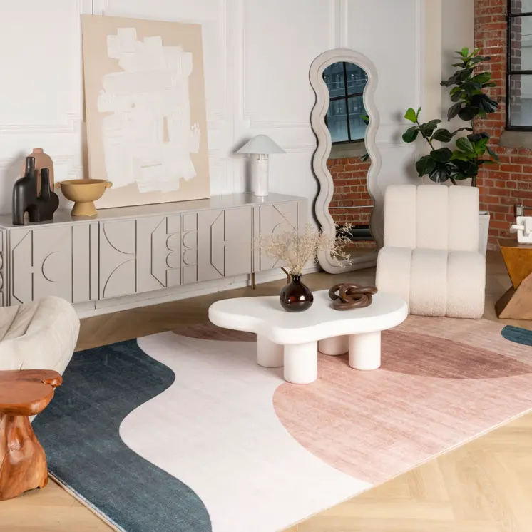 4' X 6' Beige and Green Abstract Distressed Area Rug