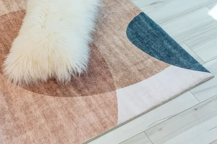 4' X 6' Beige and Green Abstract Distressed Area Rug