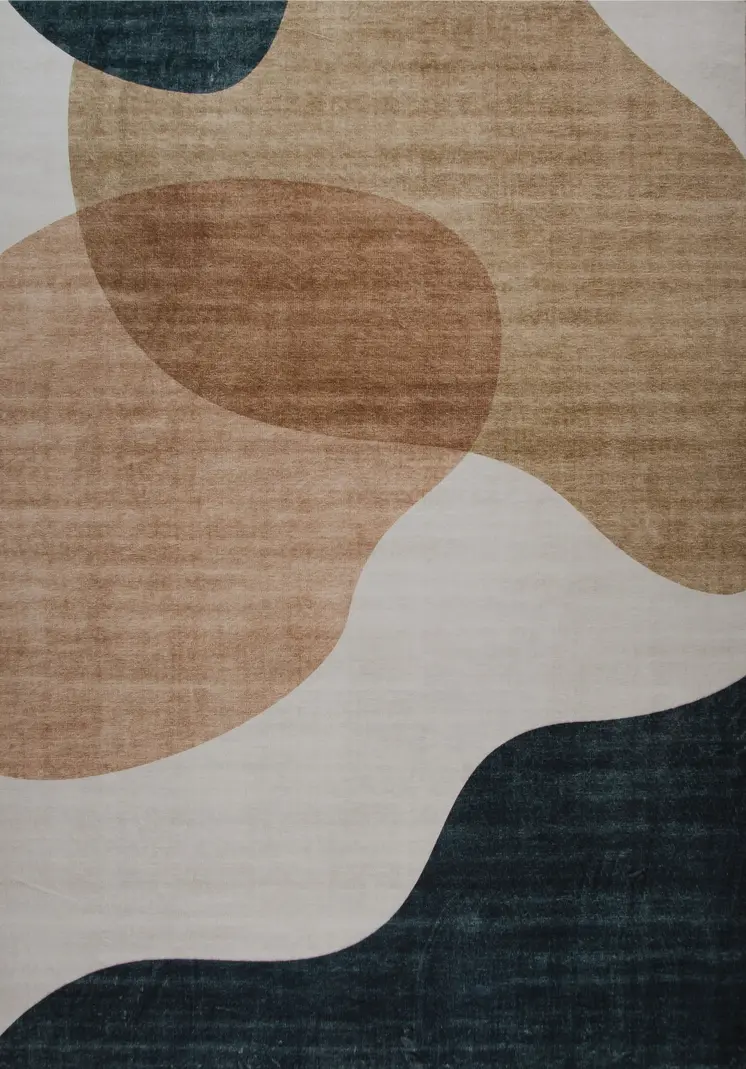 7' X 10' Beige and Green Abstract Distressed Area Rug