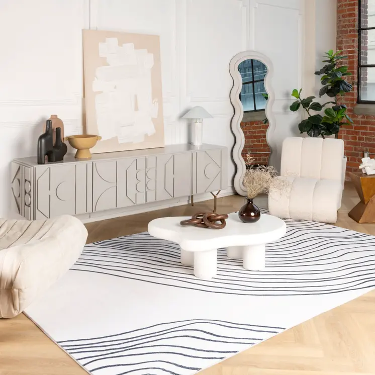7' X 10' Black and White Abstract Distressed Area Rug