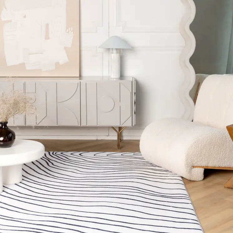 7' X 10' Black and White Abstract Distressed Area Rug