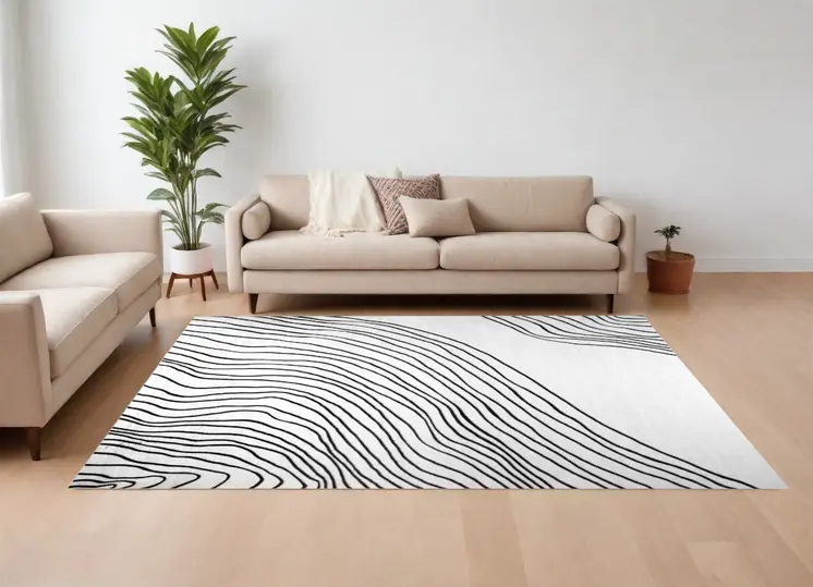 8' X 11' Black and White Abstract Area Rug