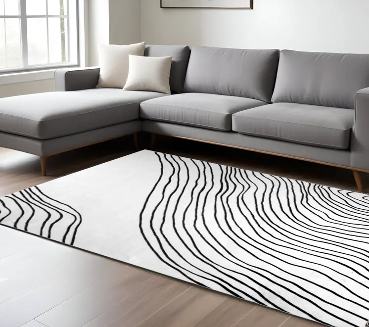 8' X 11' Black and White Abstract Area Rug