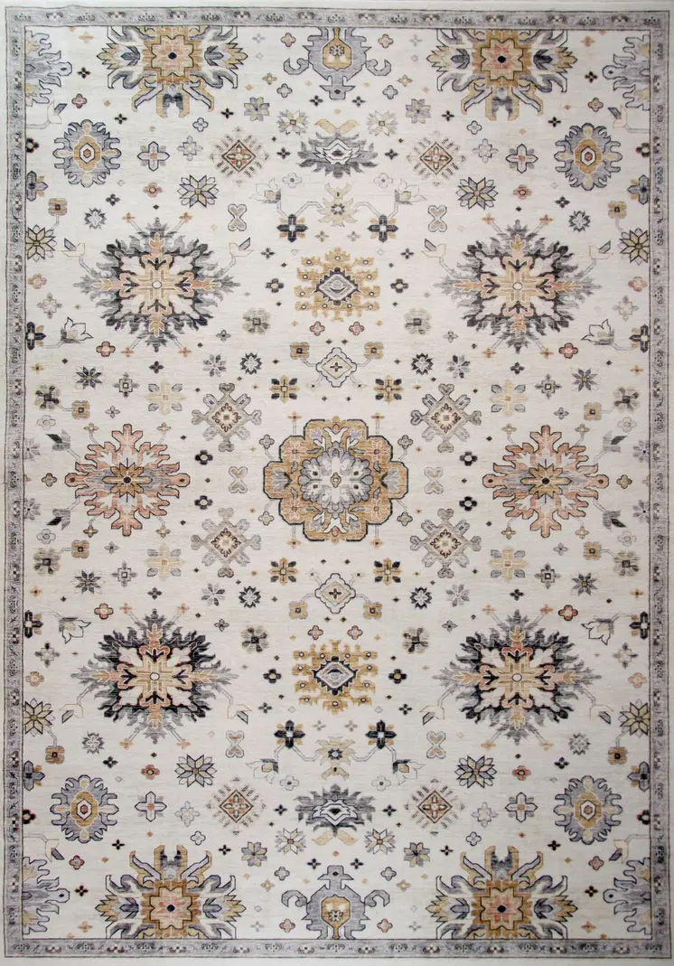5' X 8' Gray and Gold Floral Area Rug