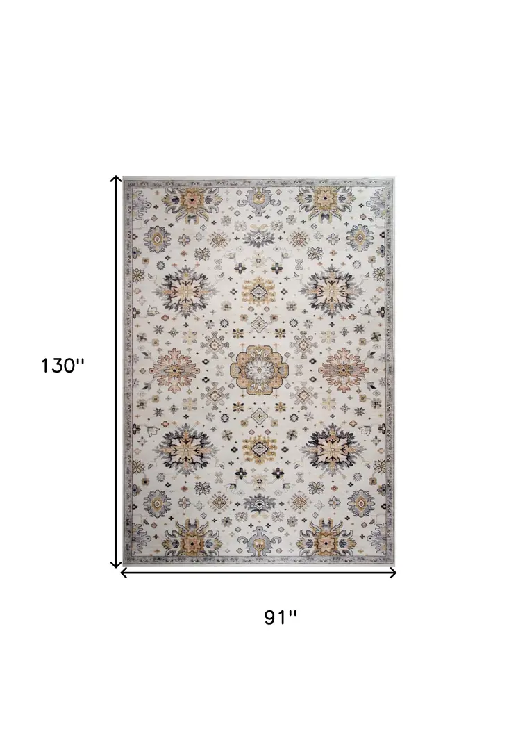 8' X 11' Gray and Gold Floral Area Rug