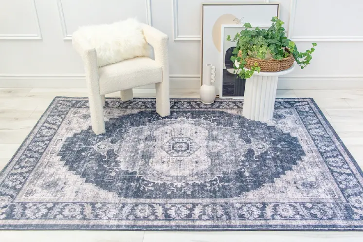 4' X 6' Black and Gray Oriental Area Rug