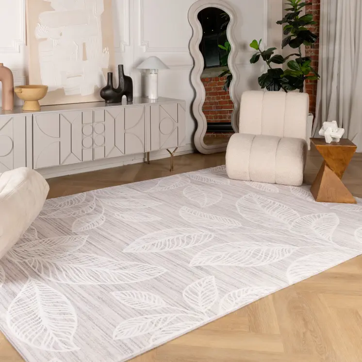 7' X 10' Beige and Ivory Floral Distressed Area Rug