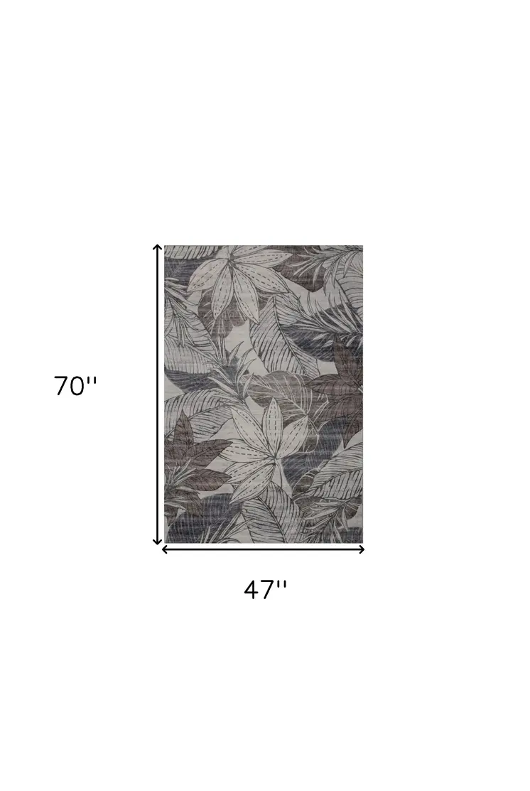 4' X 6' Gray and Brown Floral Distressed Area Rug