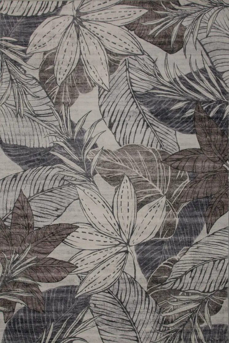 8' X 11' Gray and Brown Floral Distressed Area Rug