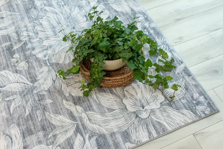 4' X 6' Gray and Beige Floral Area Rug