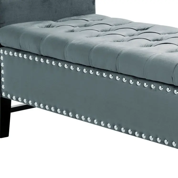20" Slate Blue Upholstered Velvet Bench with Shoe Storage