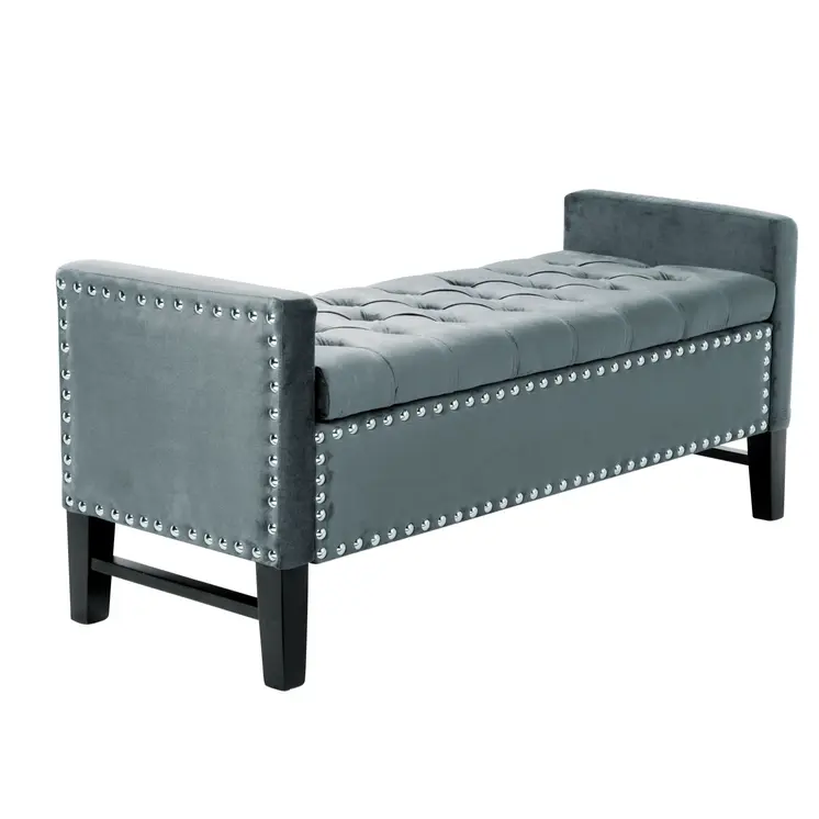 20" Slate Blue Upholstered Velvet Bench with Shoe Storage