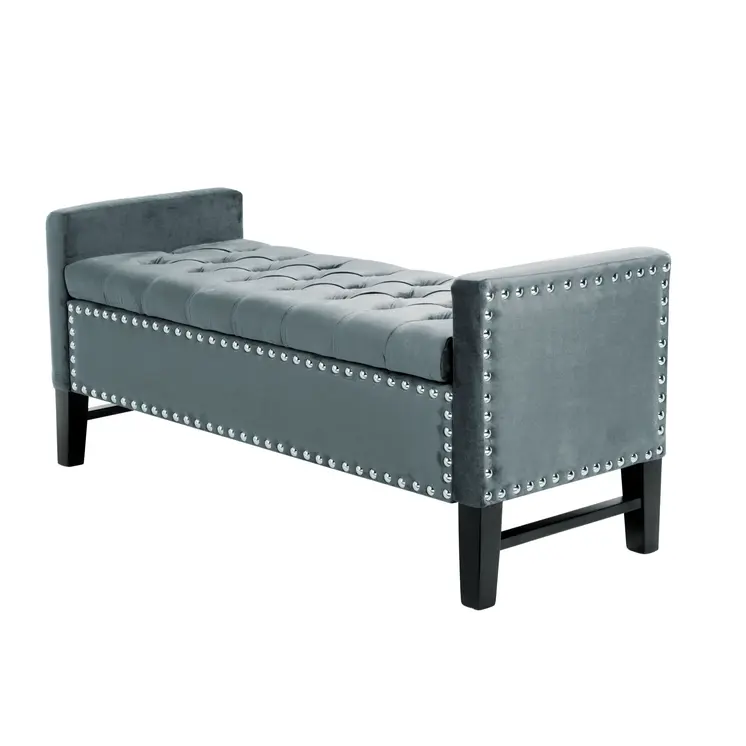 20" Slate Blue Upholstered Velvet Bench with Shoe Storage