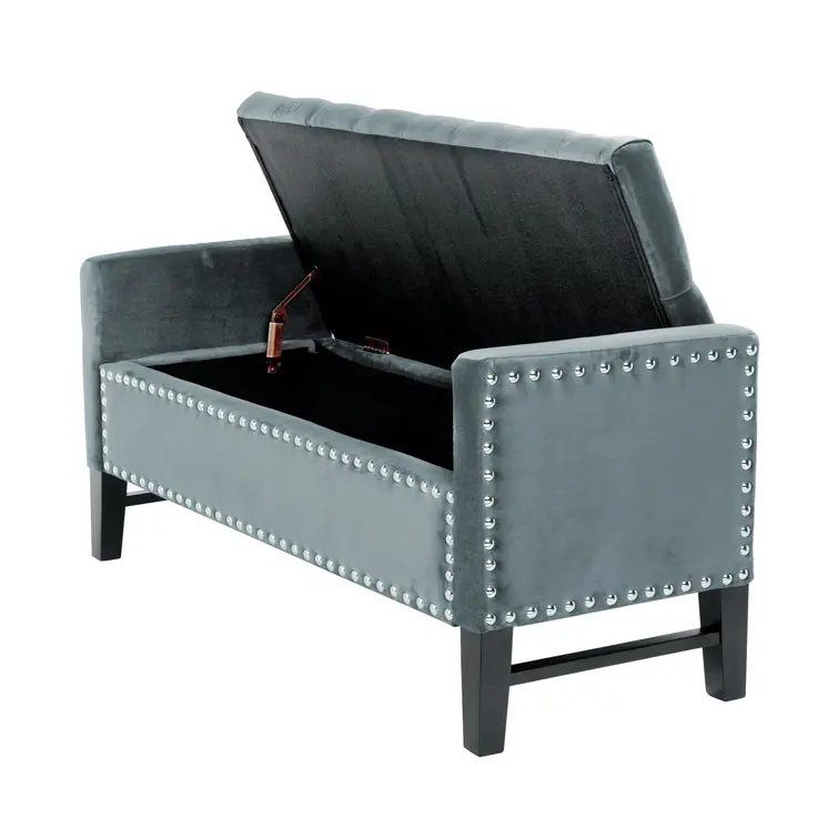 20" Slate Blue Upholstered Velvet Bench with Shoe Storage