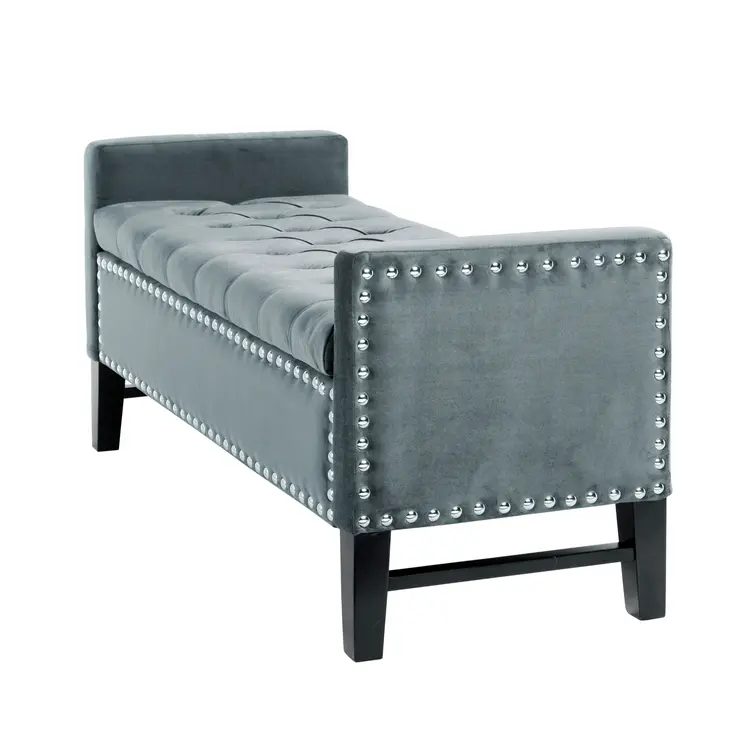 20" Slate Blue Upholstered Velvet Bench with Shoe Storage