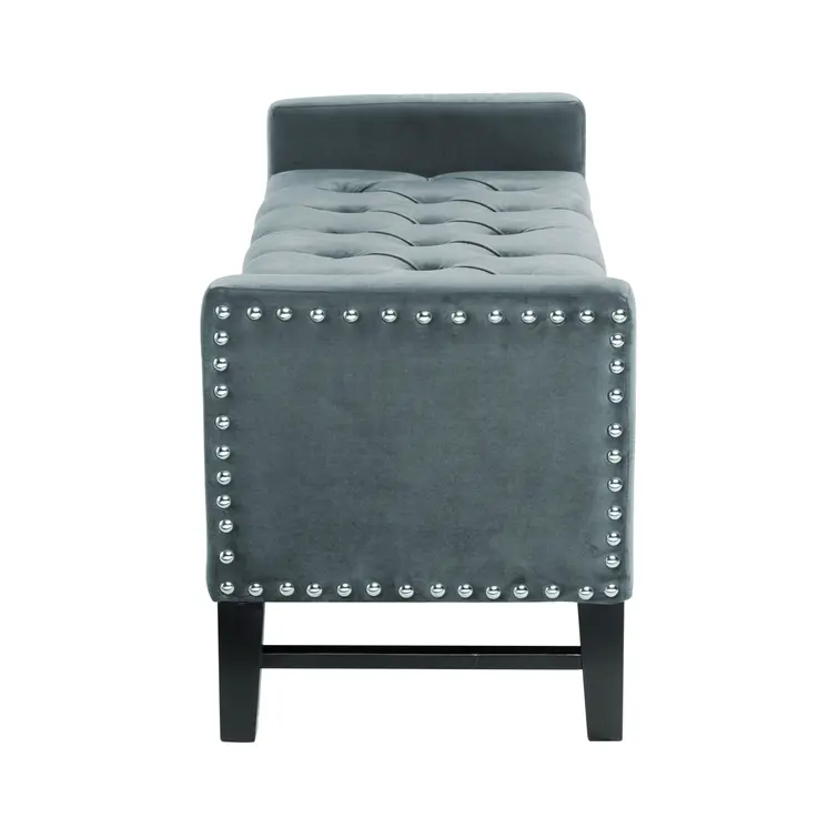 20" Slate Blue Upholstered Velvet Bench with Shoe Storage