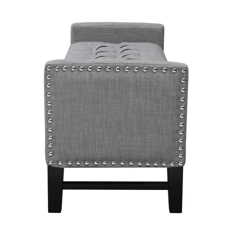 50" Light Gray and Black Upholstered Linen Bench with Flip top