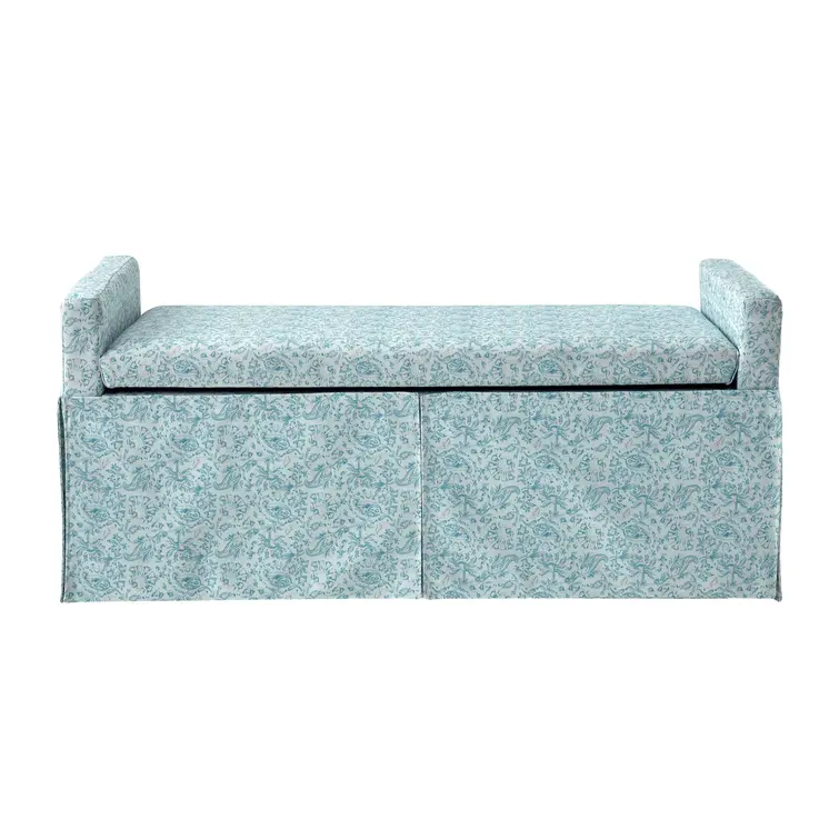 50" Blue Upholstered Linen Bench with Flip top