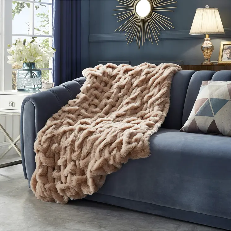 50" X 60" Blush Plush Faux Fur Reversible Throw Blanket