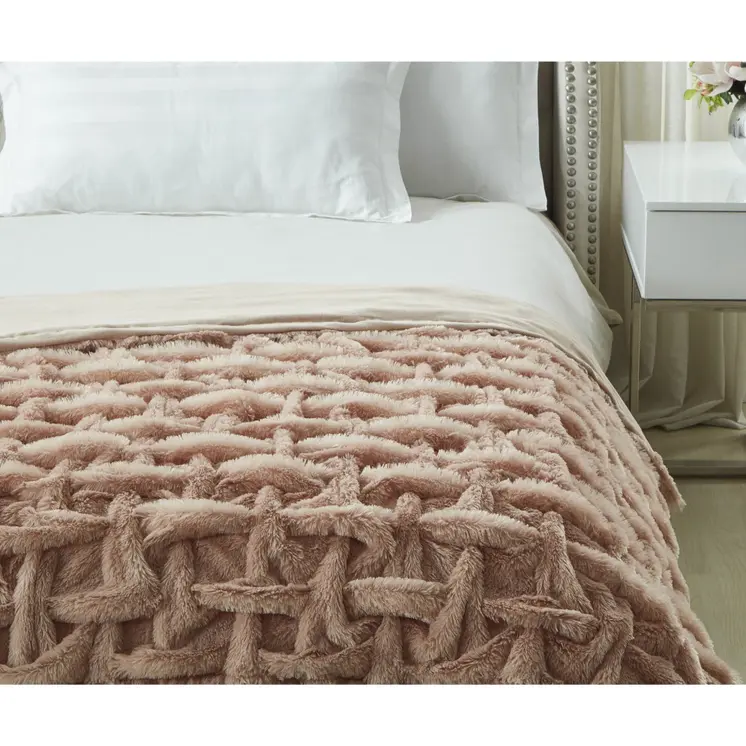 50" X 60" Blush Plush Faux Fur Reversible Throw Blanket