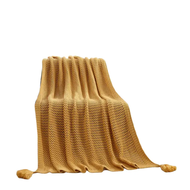 60" X 50" Yellow Knitted Acrylic Throw Blanket