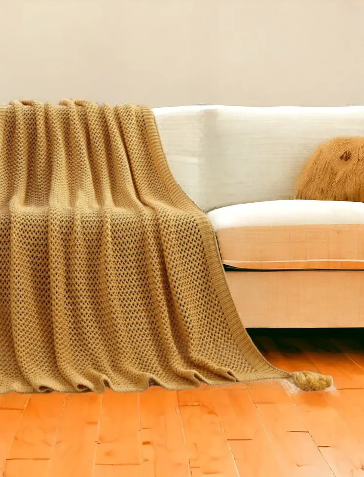 60" X 50" Yellow Knitted Acrylic Throw Blanket