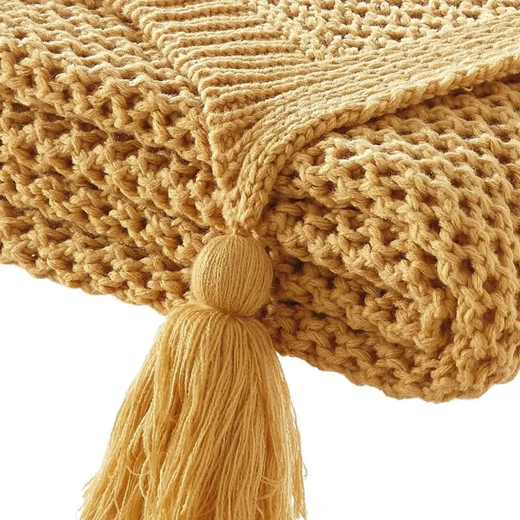 60" X 50" Yellow Knitted Acrylic Throw Blanket