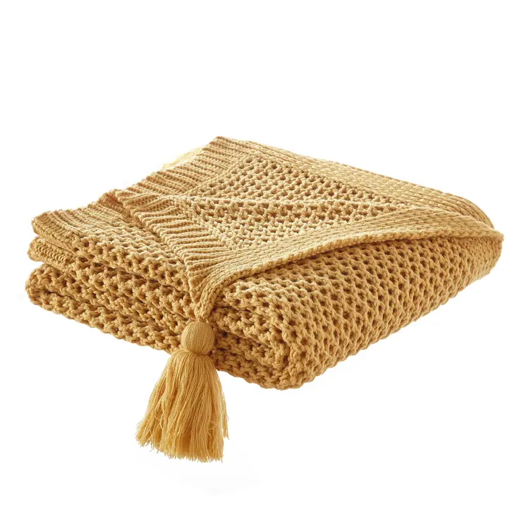 60" X 50" Yellow Knitted Acrylic Throw Blanket