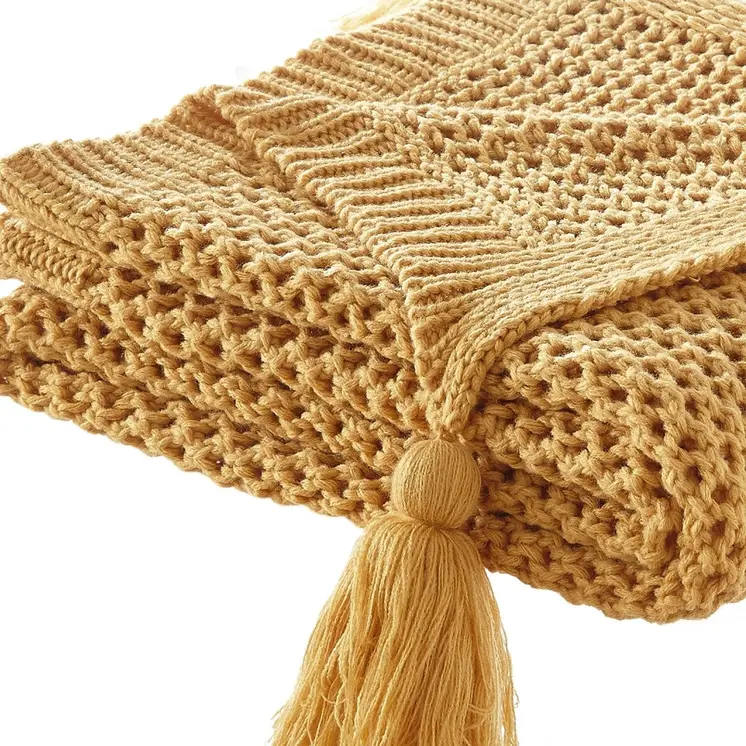 60" X 50" Yellow Knitted Acrylic Throw Blanket