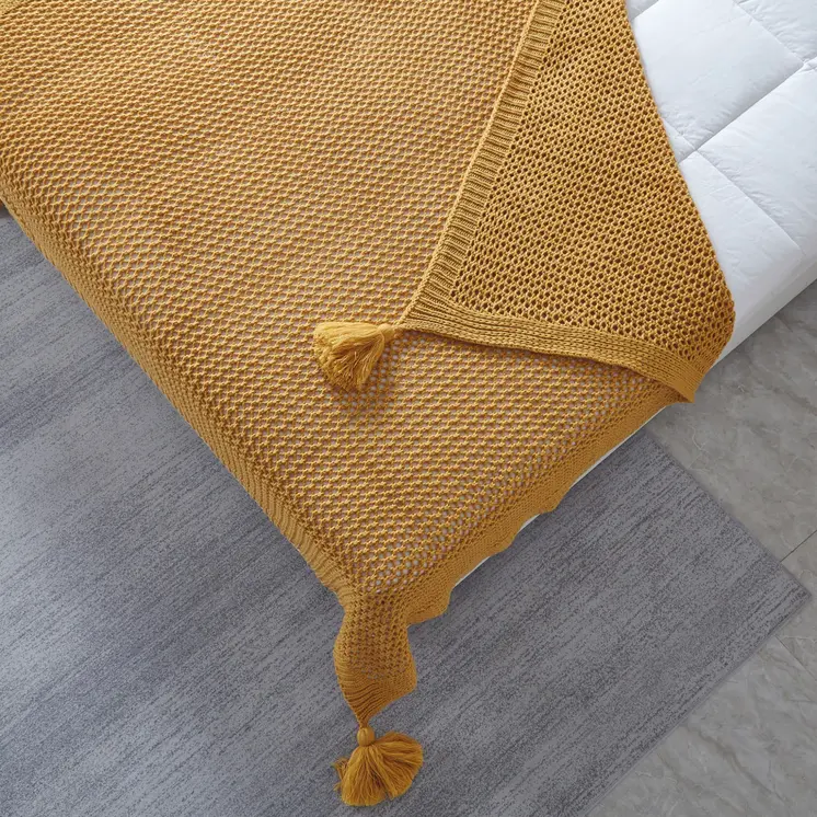 60" X 50" Yellow Knitted Acrylic Throw Blanket