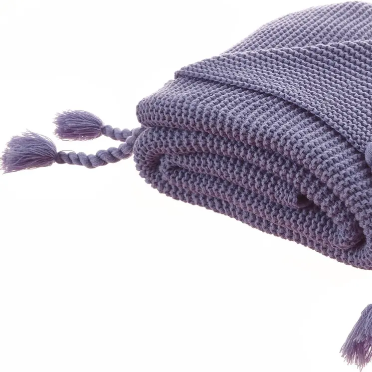60" X 50" Purple Knitted Acrylic Throw Blanket