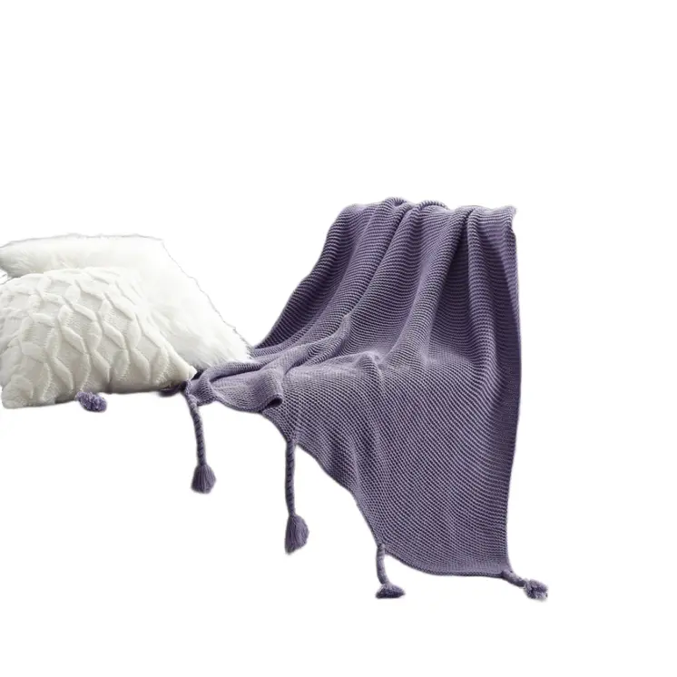 60" X 50" Purple Knitted Acrylic Throw Blanket