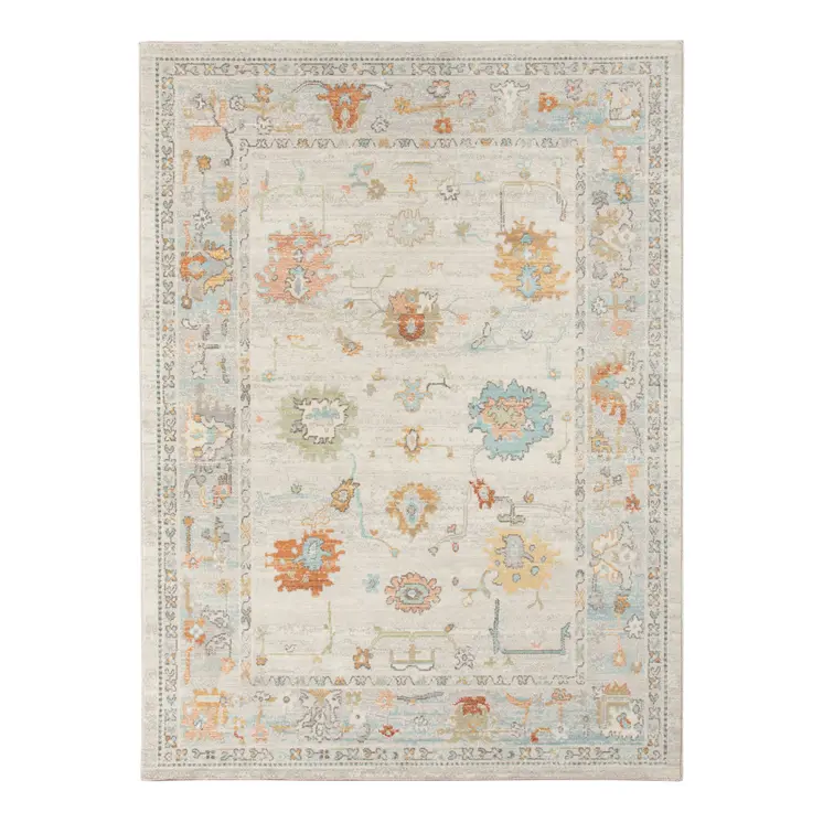 5' X 7' Blue and Orange Floral Stain Resistant Indoor Outdoor Area Rug