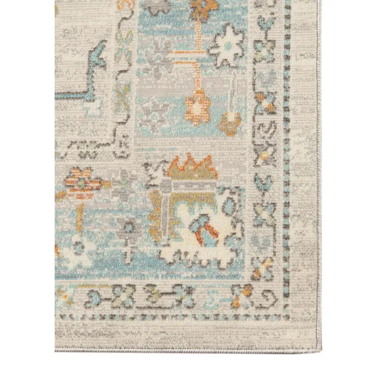 5' X 7' Blue and Orange Floral Stain Resistant Indoor Outdoor Area Rug