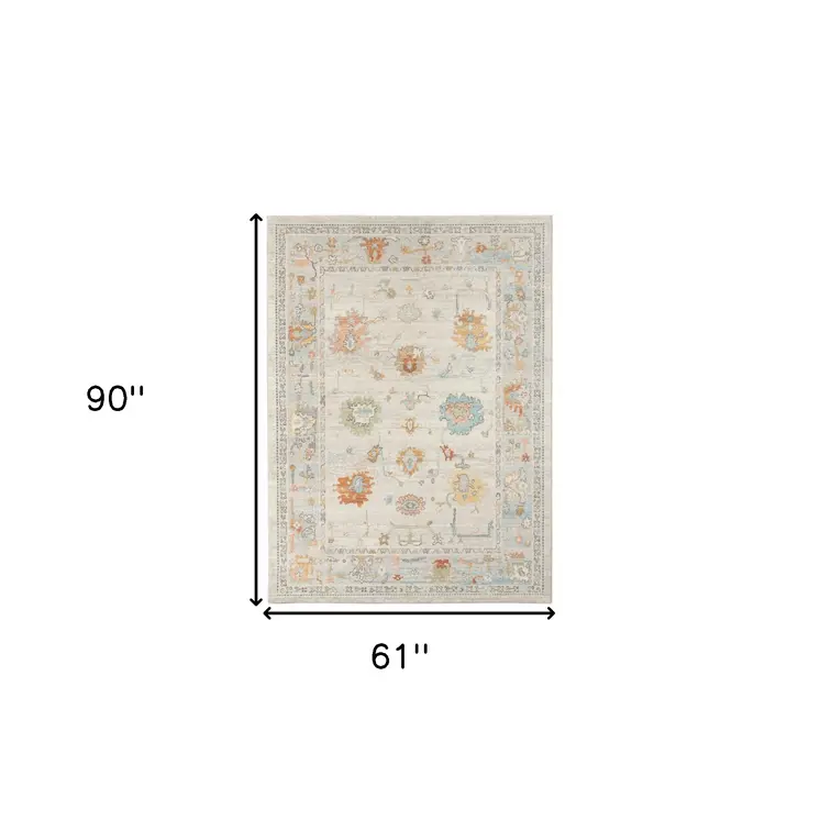 5' X 7' Blue and Orange Floral Stain Resistant Indoor Outdoor Area Rug