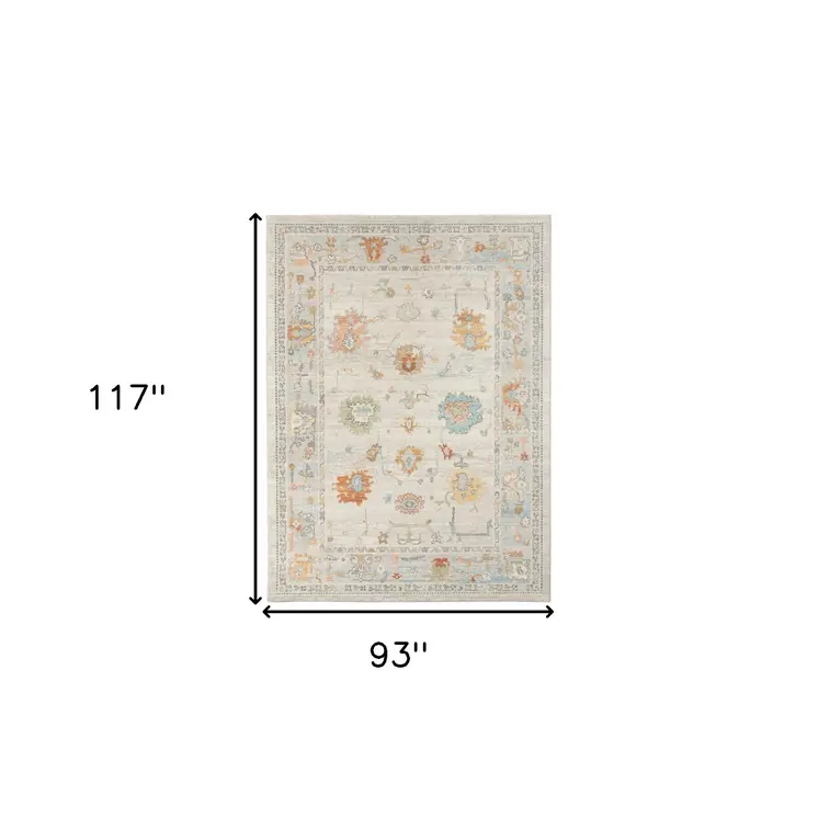 8' X 10' Blue and Orange Floral Stain Resistant Indoor Outdoor Area Rug