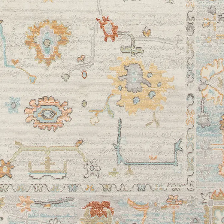 9' X 12' Blue and Orange Floral Stain Resistant Indoor Outdoor Area Rug