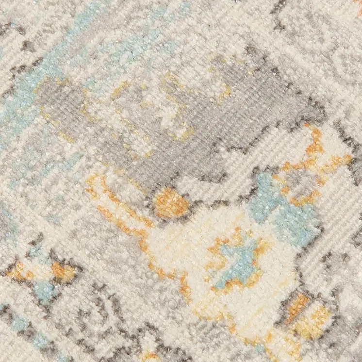 9' X 12' Blue and Orange Floral Stain Resistant Indoor Outdoor Area Rug