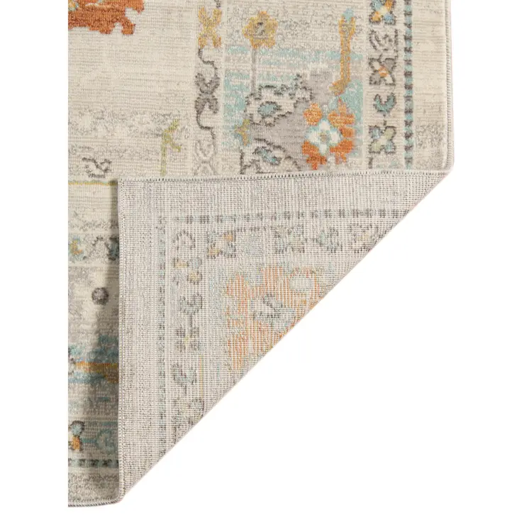 9' X 12' Blue and Orange Floral Stain Resistant Indoor Outdoor Area Rug