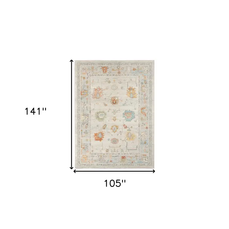 9' X 12' Blue and Orange Floral Stain Resistant Indoor Outdoor Area Rug