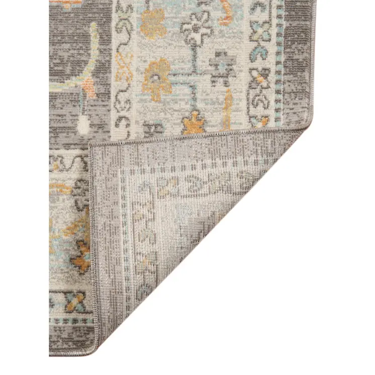 9' X 12' Gray and Orange Floral Stain Resistant Indoor Outdoor Area Rug