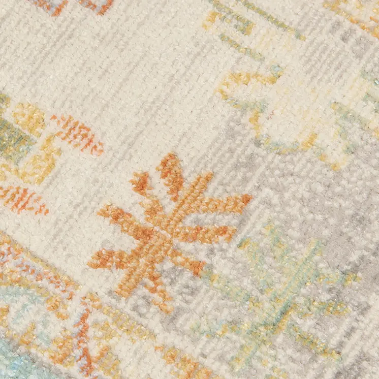 9' X 12' Blue and Orange Floral Stain Resistant Indoor Outdoor Area Rug