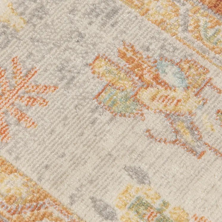 5' X 7' Blue and Orange Floral Stain Resistant Indoor Outdoor Area Rug