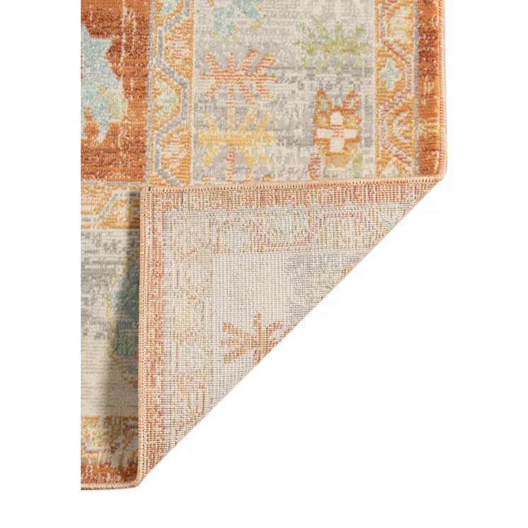 9' X 12' Blue and Orange Floral Stain Resistant Indoor Outdoor Area Rug